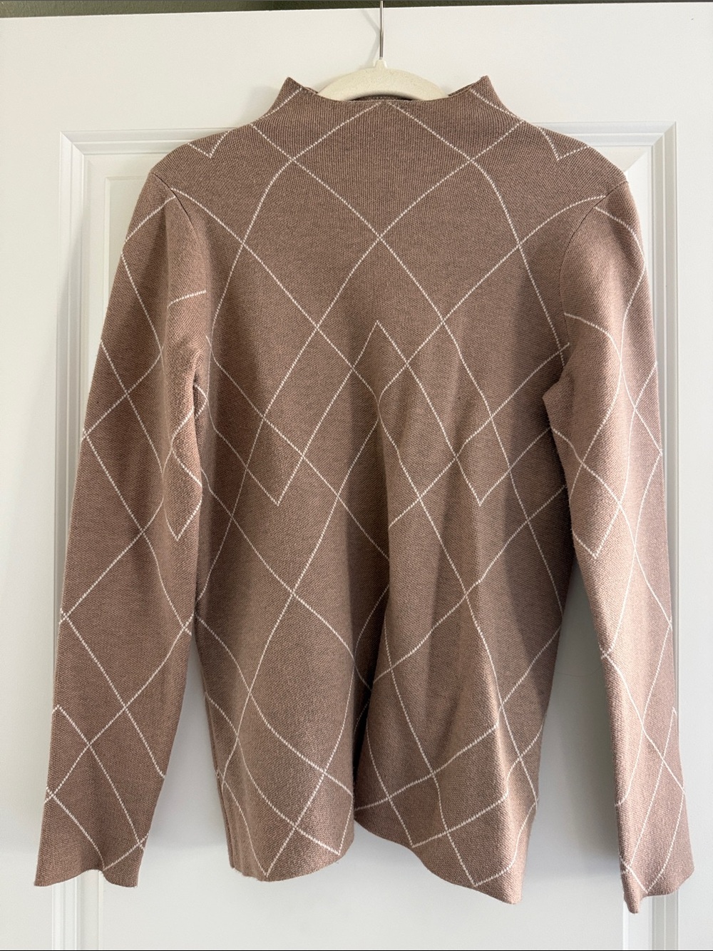 Tahari Taupe Argyle Mock Turtleneck Sweater